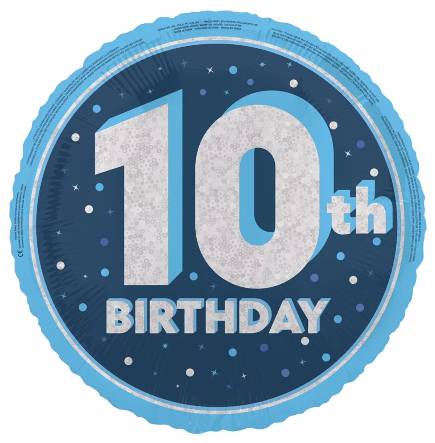 10th Birthday Round Foil helium balloon