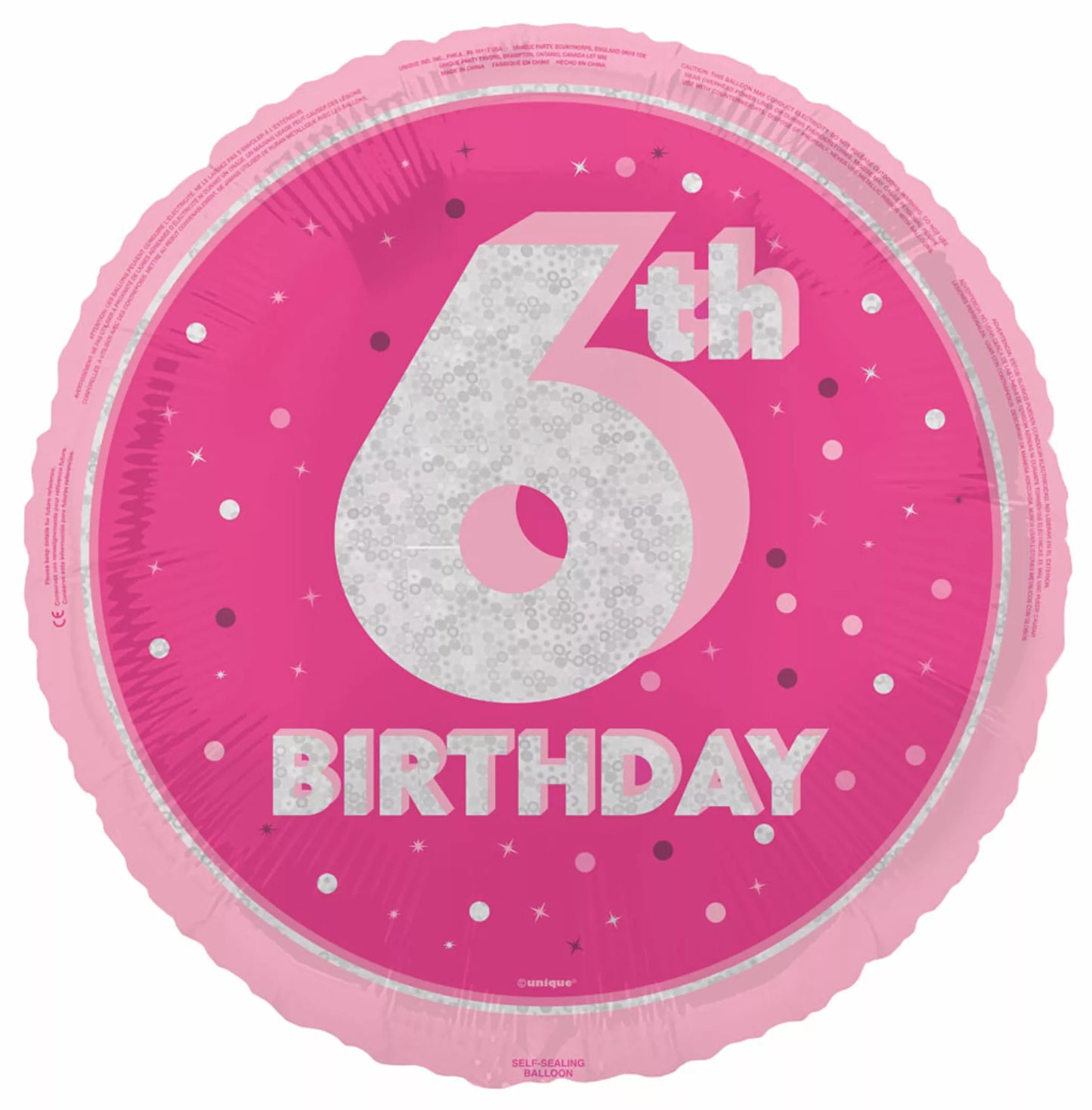 6th Birthday Round Foil Helium Balloon