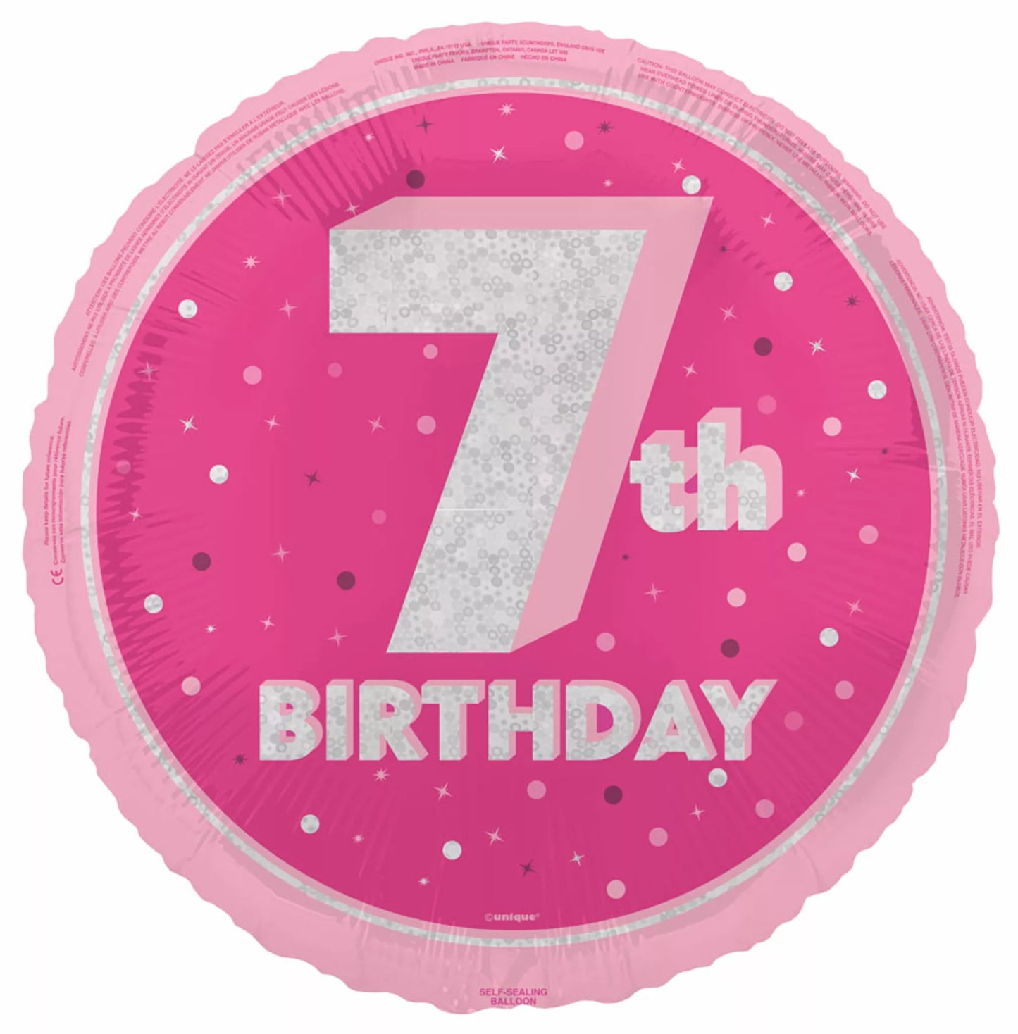 7th Birthday Round Foil Helium Balloon