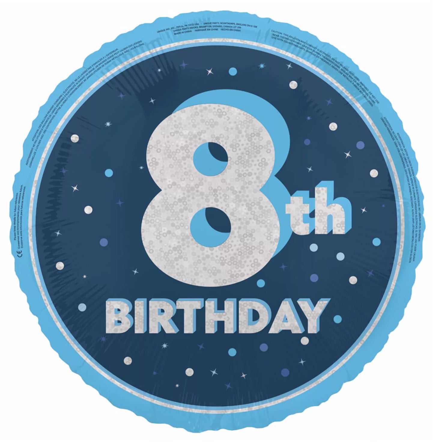 8th Birthday Round Foil Helium balloon