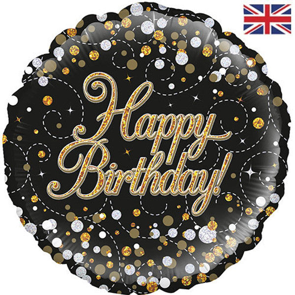 Black & Gold Fizz Happy Birthday Foil Helium Balloon