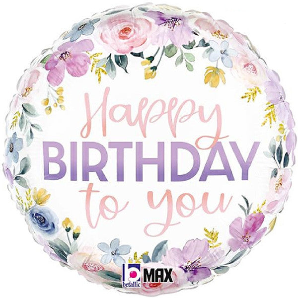 Floral Happy Birthday To You Foil Helium Balloon