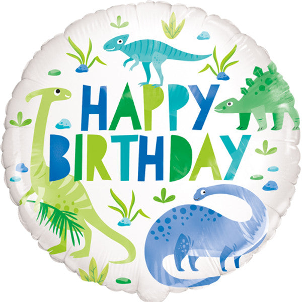 Green and Blue Happy Birthday Dinosaur Foil Helium Balloon