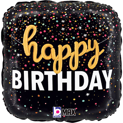 Black Happy Birthday confetti Foil Helium Balloon