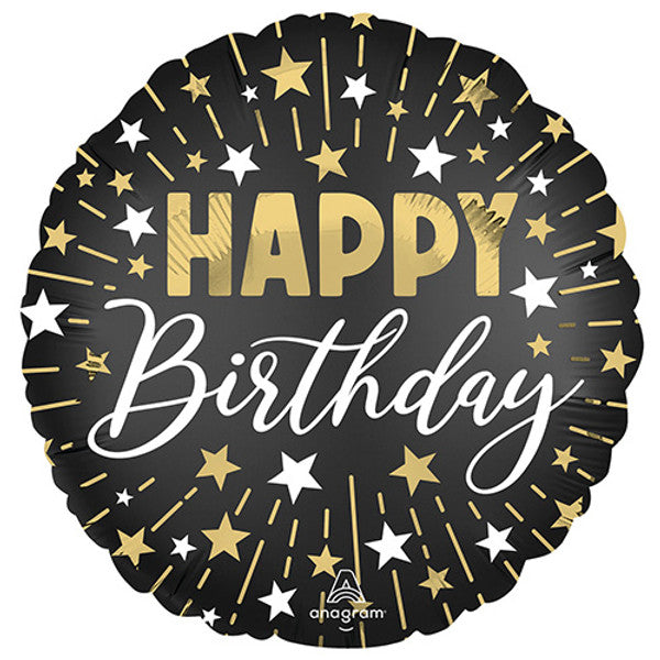 HAPPY Birthday Black Gold & White Foil Helium Balloon