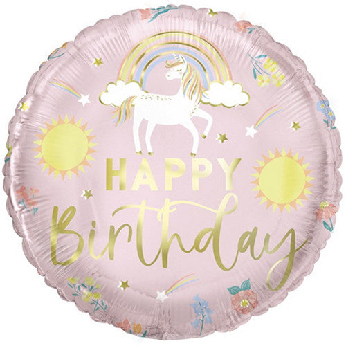 Happy Birthday Unicorn and Rainbow Foil Helium Balloon