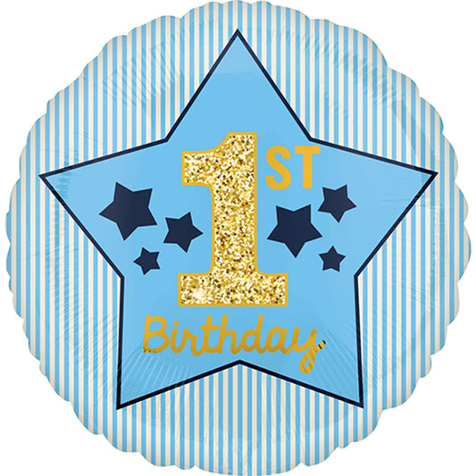 1st Birthday Star Foil Helium Balloon