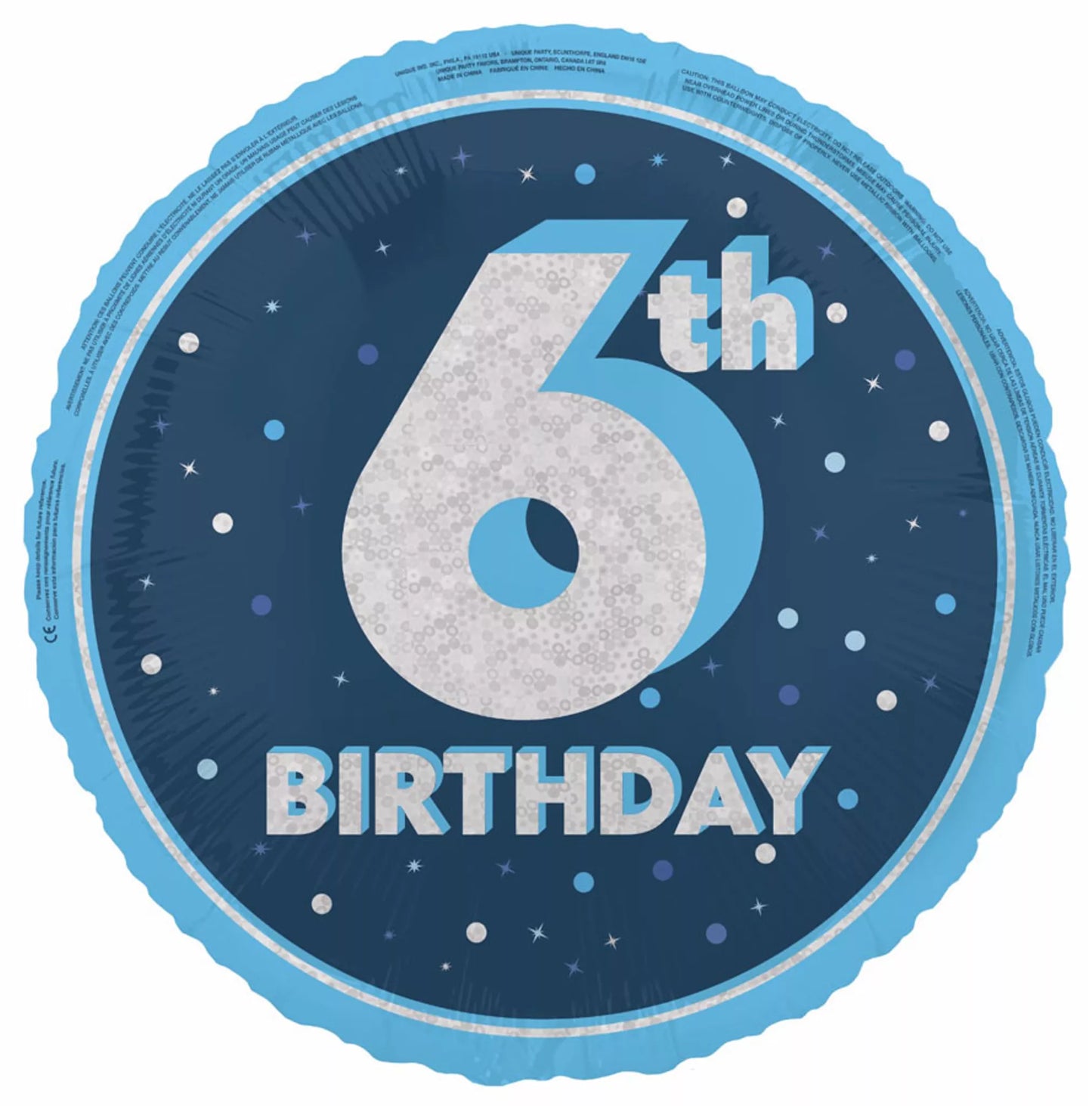 6th Birthday Round Foil Helium Balloon
