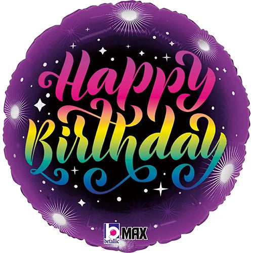 Happy Birthday Neon & Purple Foil Helium Balloon