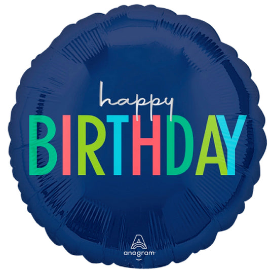 Blue Modern Happy Birthday Foil Helium Balloon