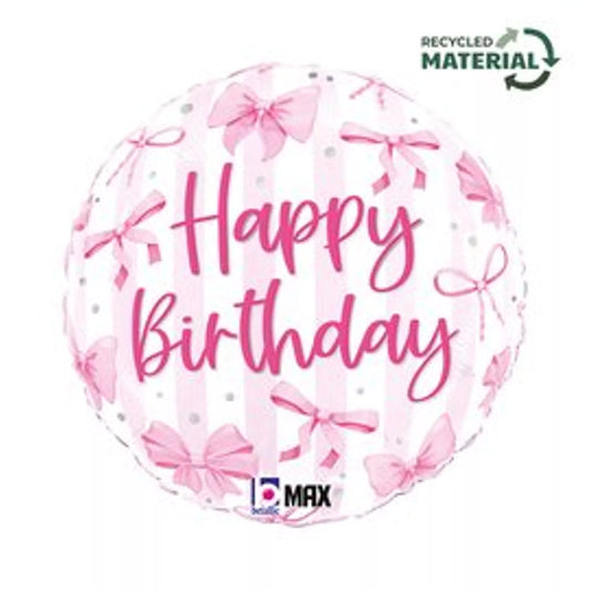 Pink Happy Birthday Bows Foil Helium Balloon
