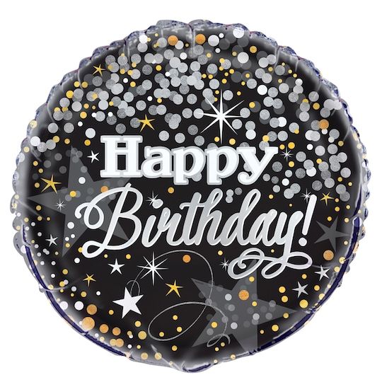 Black, silver & gold happy Birthday Helium Balloon