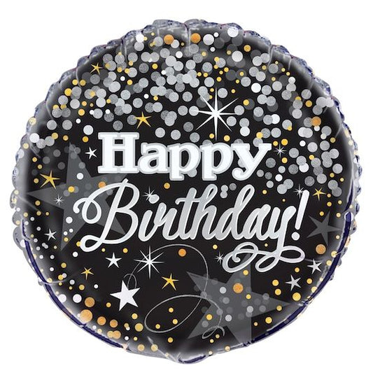 Black, silver & gold happy Birthday Helium Balloon