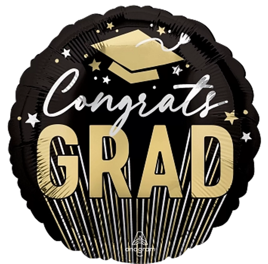 Congrats Grad Black and Gold Foil Helium Balloon