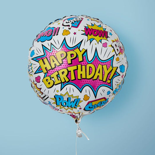 Comic Style Pink Happy Birthday Foil Helium Balloon