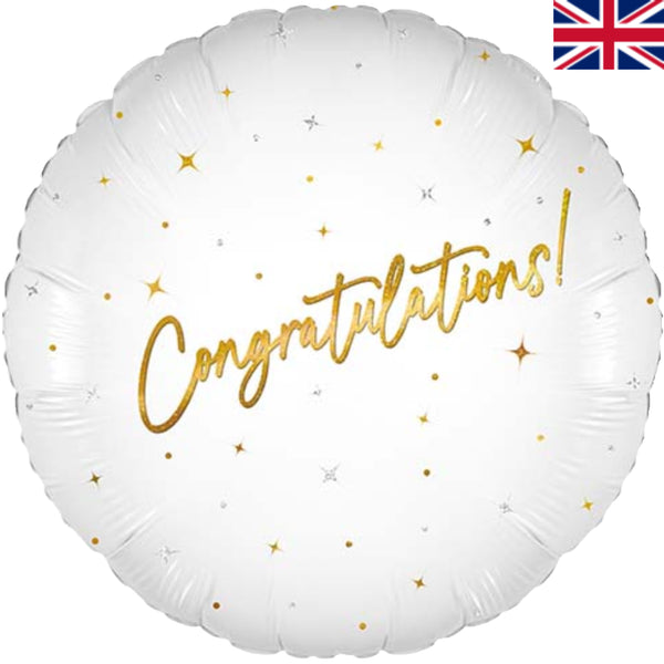 White & Gold Congratulations Foil Helium Balloon