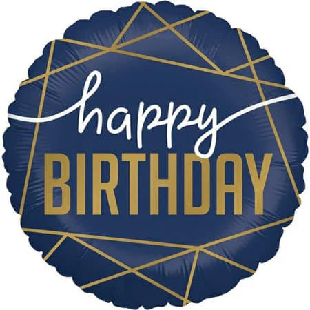 Happy Birthday Navy Geometric Design Foil Helium Balloon