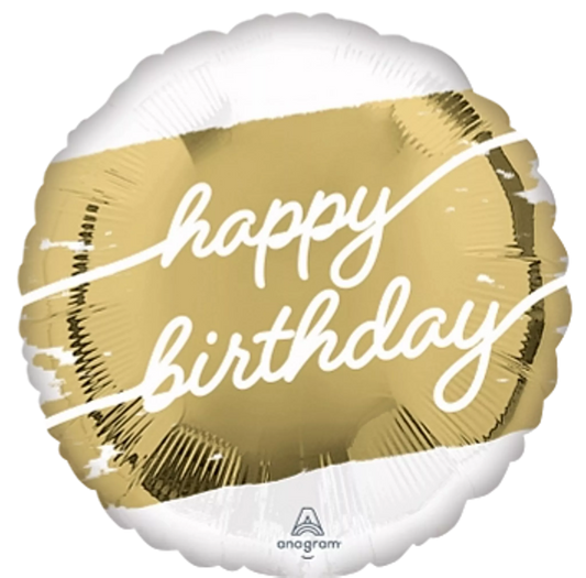 Gold and White Happy Birthday Balloon