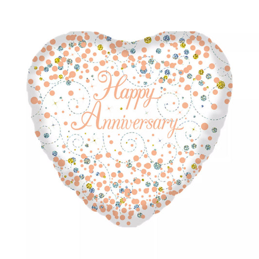 Happy Anniversary Fizz Heart Foil Helium Balloon