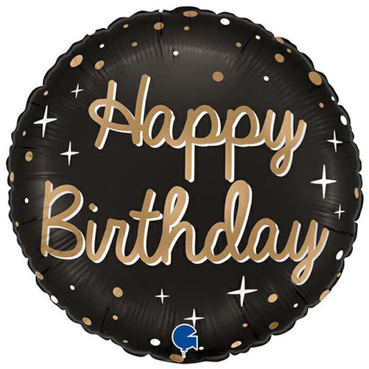 Black & Gold Happy Birthday Helium Balloon