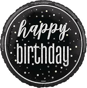 Black & Silver Happy Birthday Helium Balloon