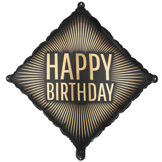 Square Black and Gold Happy Birthday Foil Helium Balloon