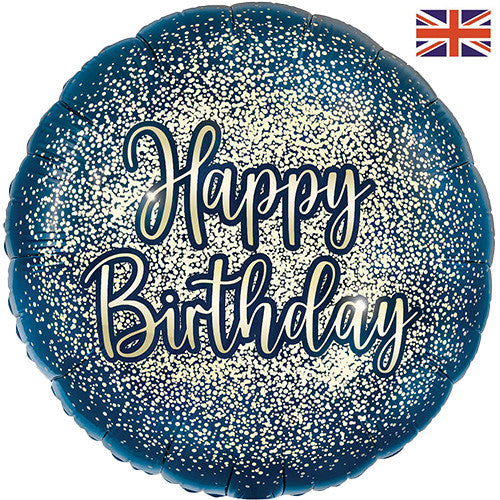 Happy Birthday Navy & Gold Glitter Foil Balloon