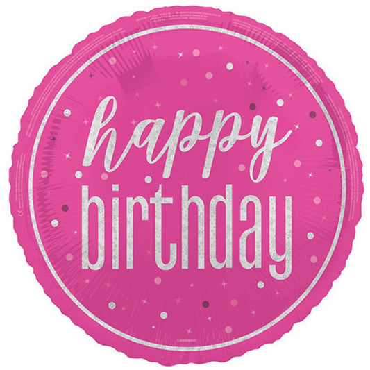 Happy Birthday Pink Glitz Foil Helium Balloon
