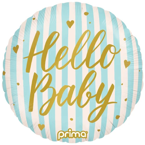 Hello Baby Blue Striped Foil Helium Balloon