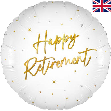 Happy Retirement white and gold foil helium Balloon
