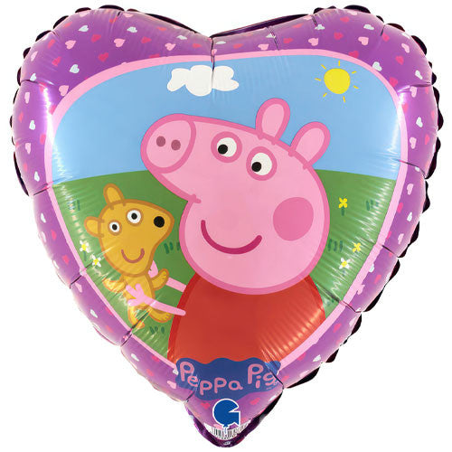 Peppa Pig and Teddy Heart Shaped Foil Helium Balloon