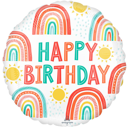 Rainbows & Sunshine Happy Birthday foil Helium Balloon