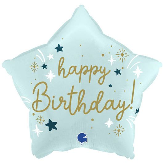 Blue Star Happy Birthday Foil Helium Balloon