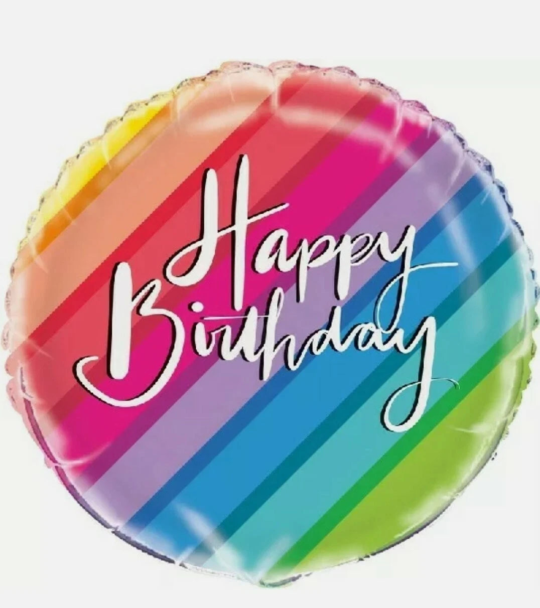 Rainbow Stripes Happy Birthday Foil Helium balloon