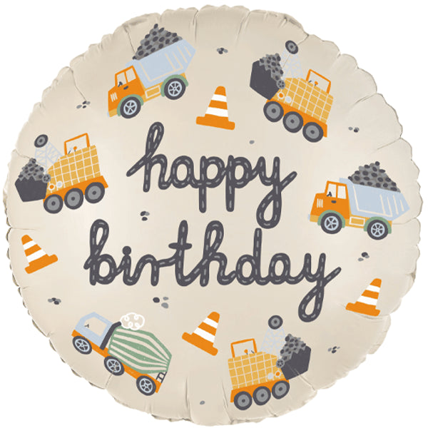 Construction Trucks Happy Birthday Foil Helium Balloon