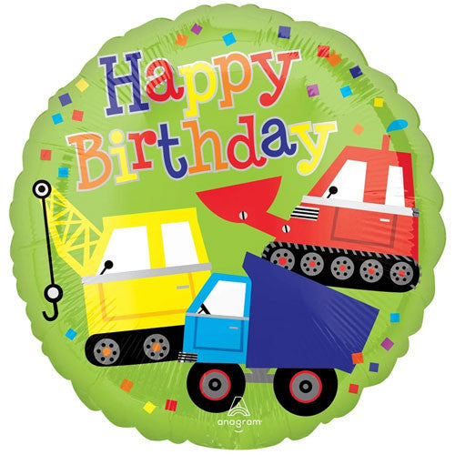 Happy Birthday Trucks & Diggers Foil Helium Balloon